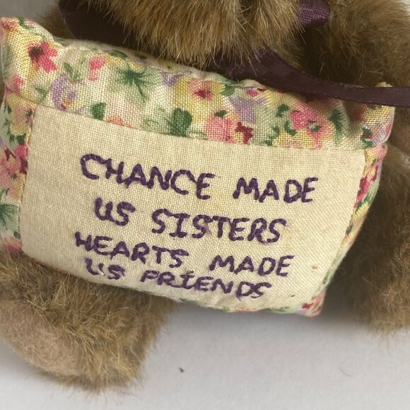 Vtg Boyds Collection "Chance Made Us Sisters" Plush Teddy Bear 4”  Floral Pillow - Picture 2 of 6